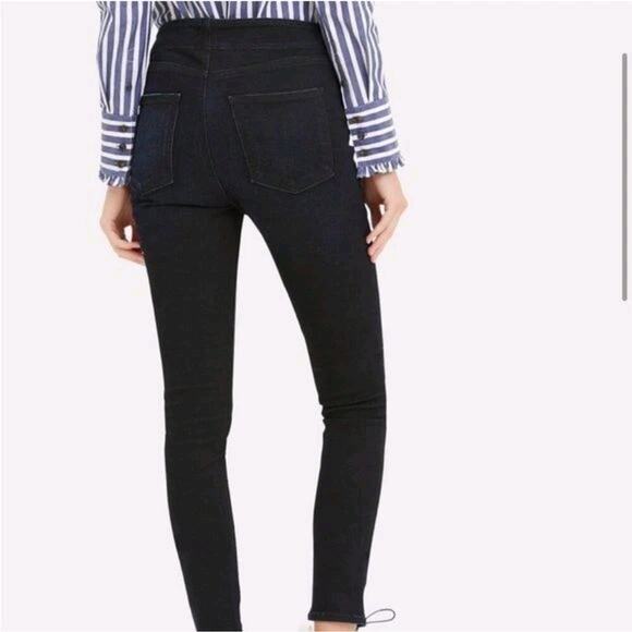 Veronica Beard Jeans Denim Sz 27 Lita 10" Moto Lace Up Made in USA Skinny Dark - Picture 2 of 13